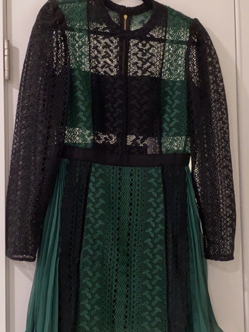Self-Portrait Black and Green Lace Panel Mini Dress - Picture 2 of 4